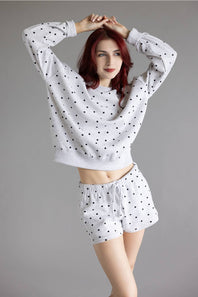 Polka Dot Fleece Shorts for Women in Grey/Black