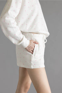 Polka Dot Fleece Shorts for Women in Ivory/Pink