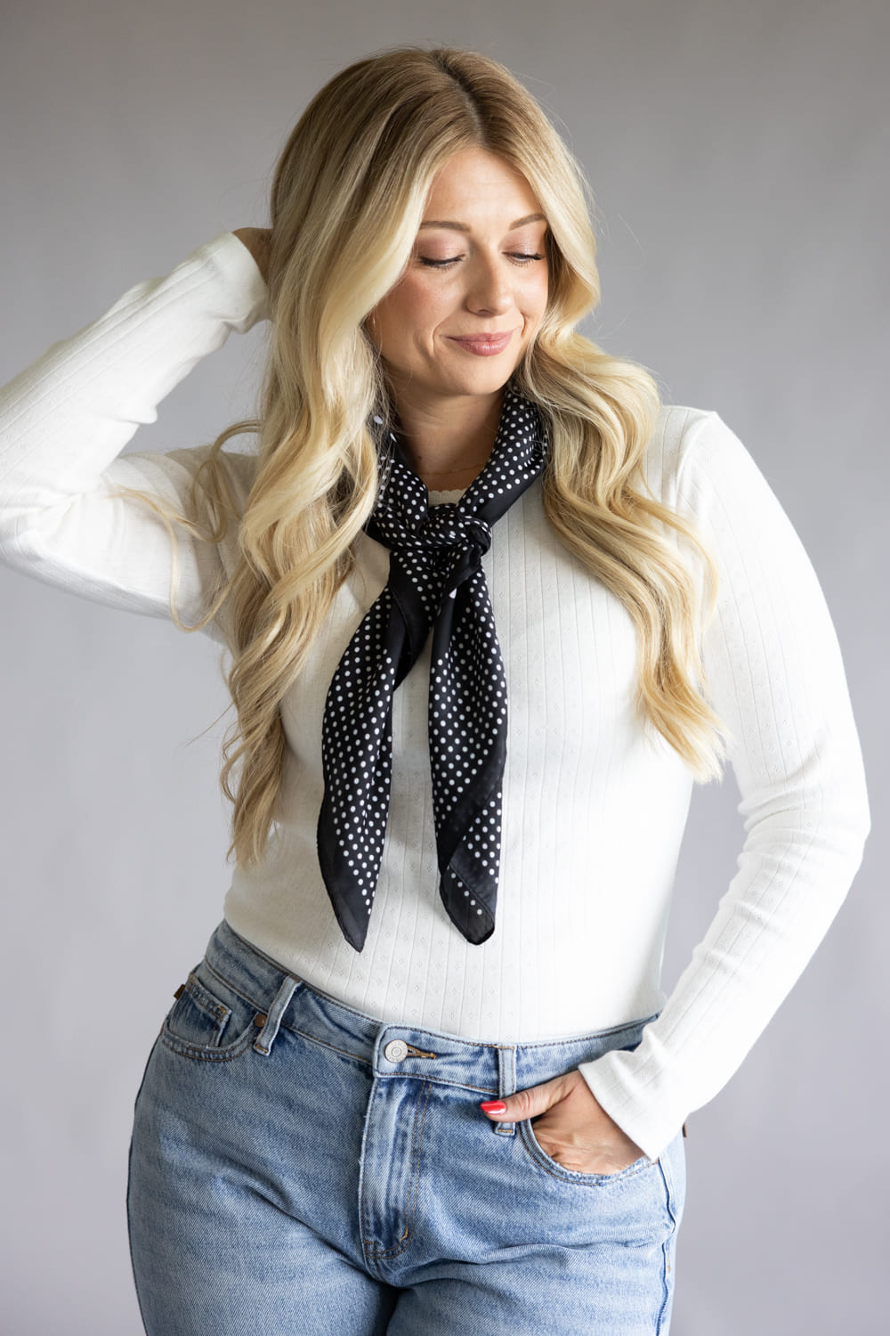 Polka Dot Silk Scarf for Women in Black