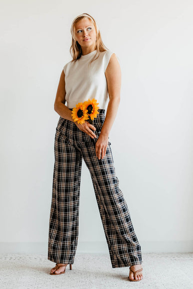 Plaid Wide Leg Pants for Women in Black