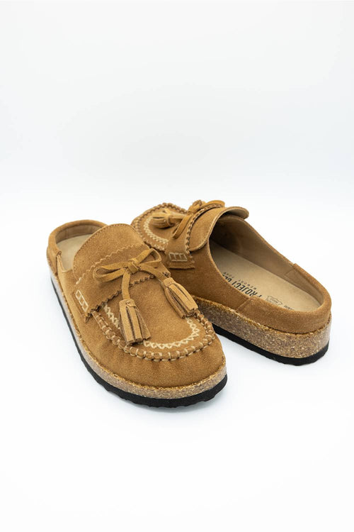 Project Cloud Calipso Suede Mules for Women in Honey Brown