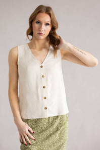 Button Front Linnen Vest for Women in Natural