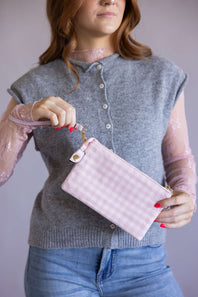 Gingham Crossbody Wristlet for Women in Pink