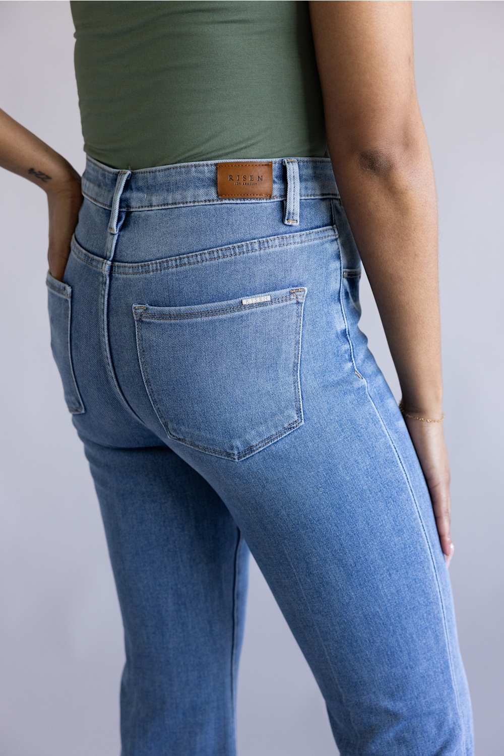Risen Mid Rise Tummy Control Flare Jeans for Women