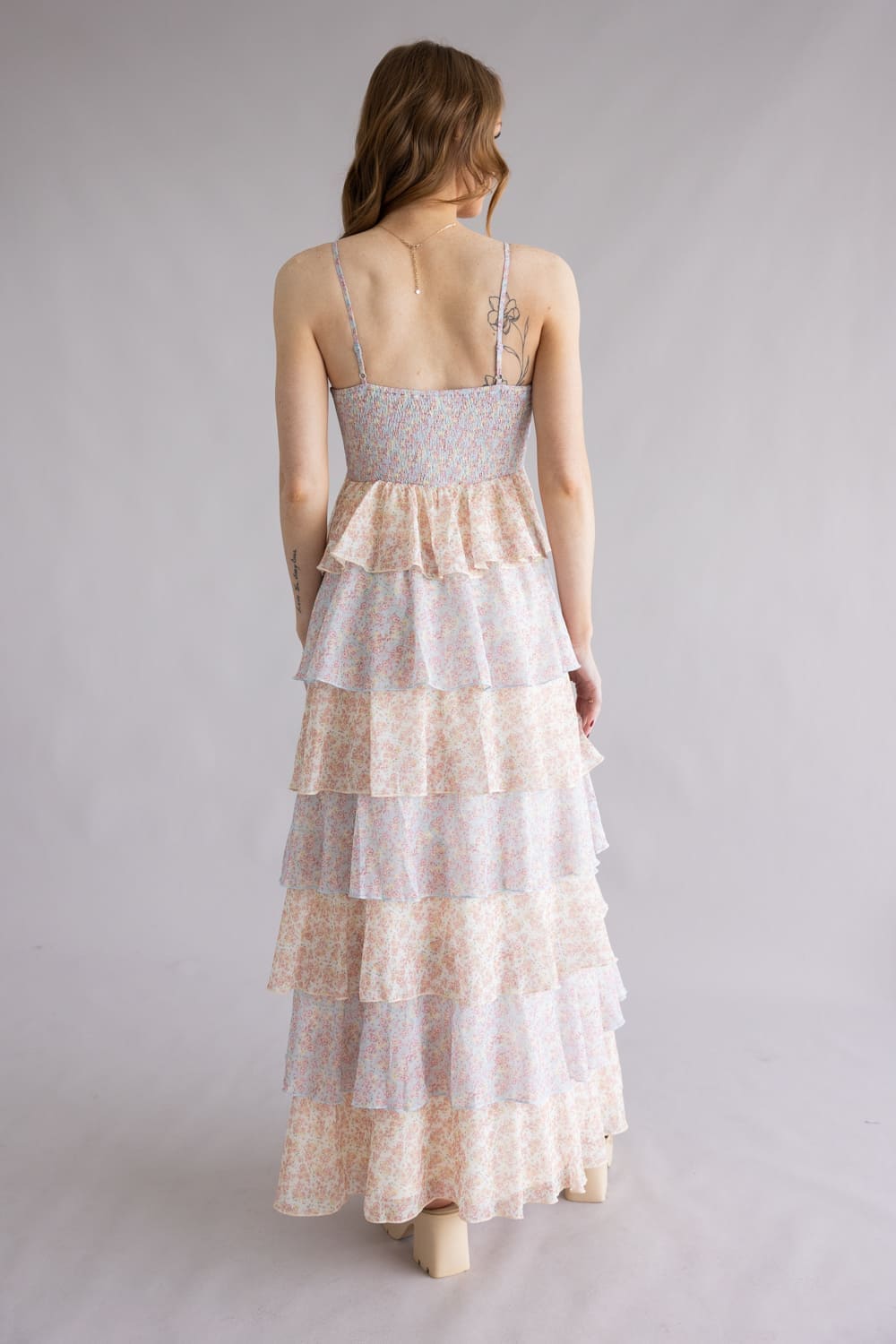 Tiered Floral Ruffle Maxi Dress for Women in Multi