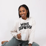 More Espresso Chenille Patch Fleece Crewneck for Women in Beige
