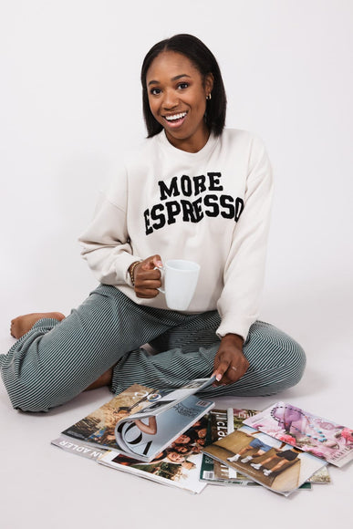 More Espresso Chenille Patch Fleece Crewneck for Women in Beige