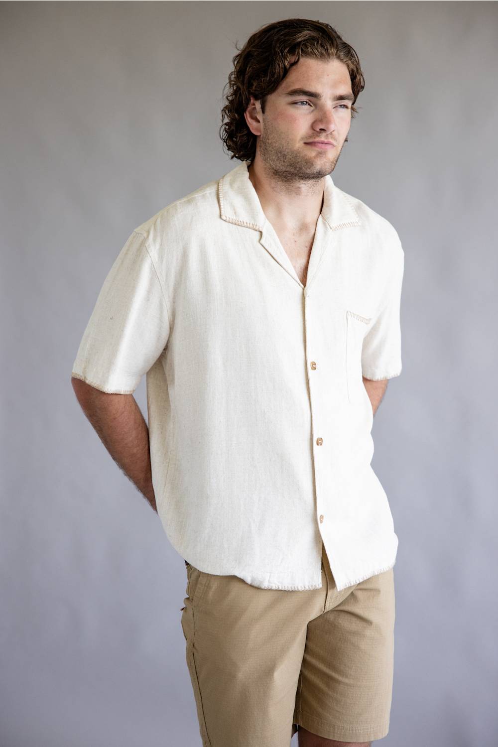 Rhythm Linen Whip Stitch Woven Shirt for Men in Natural