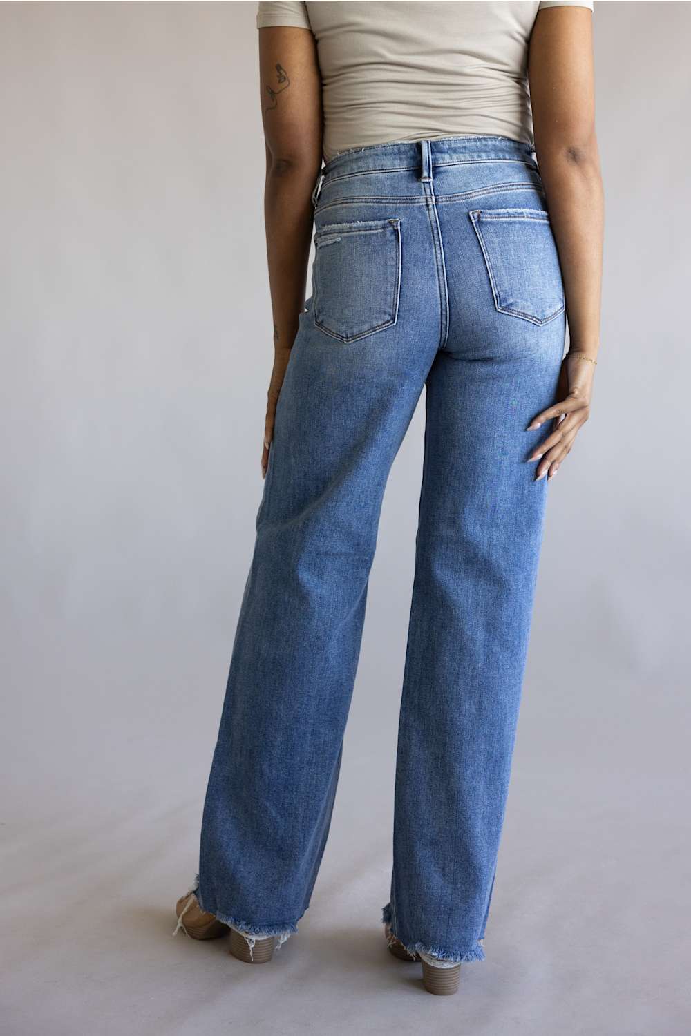 Risen Mid Rise Tummy Control Wide Leg Jeans for Women