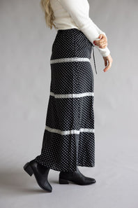Rowan Polka Dot Tiered Maxi Skirt for Women in Black