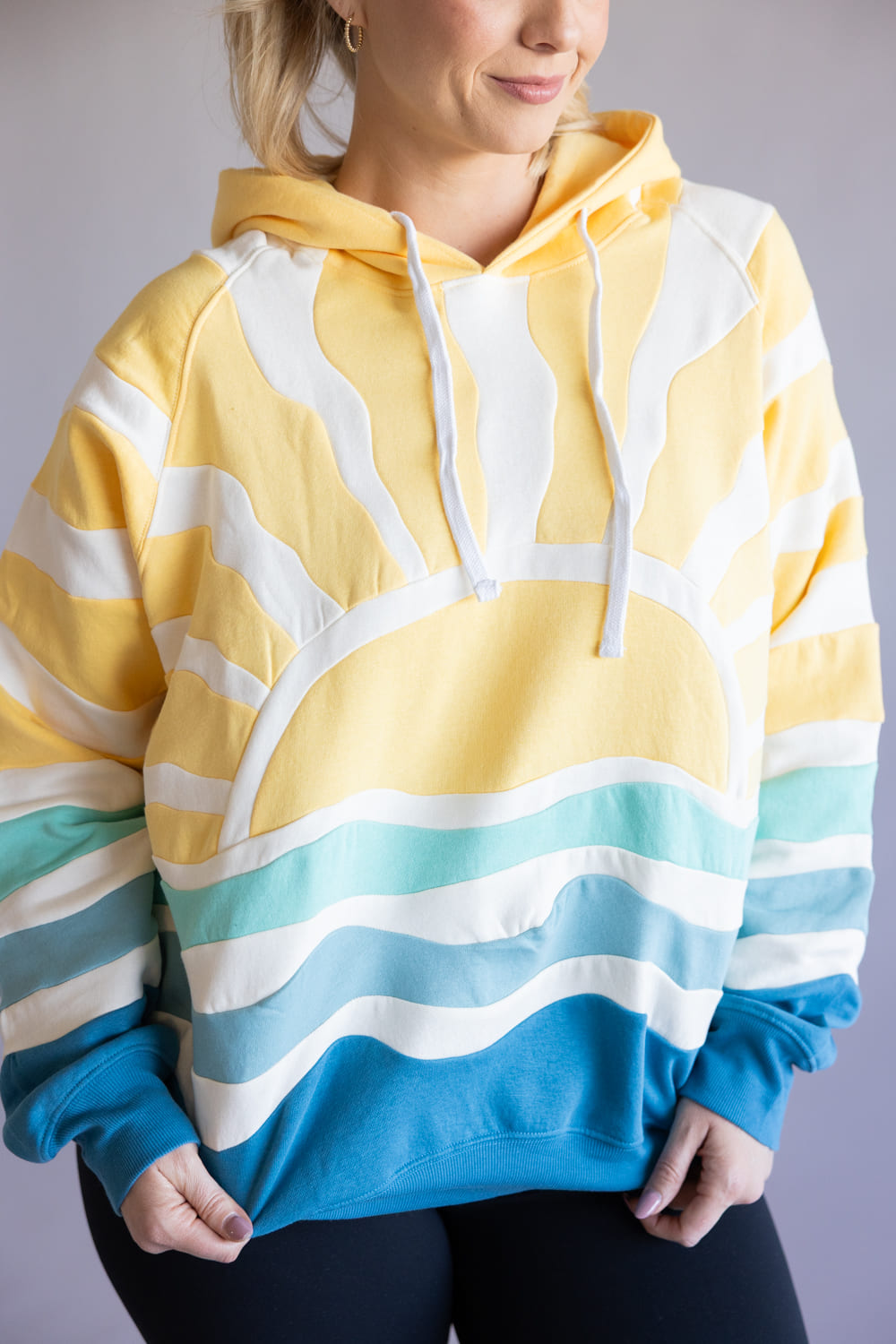 Simply Southern Sun and Sea Patch Hoodie for Women in Yellow