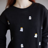 Simply Southern Embroidered Dilara Ghost Crewneck for Women in Black