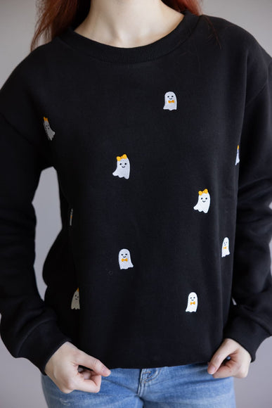 Simply Southern Embroidered Dilara Ghost Crewneck for Women in Black