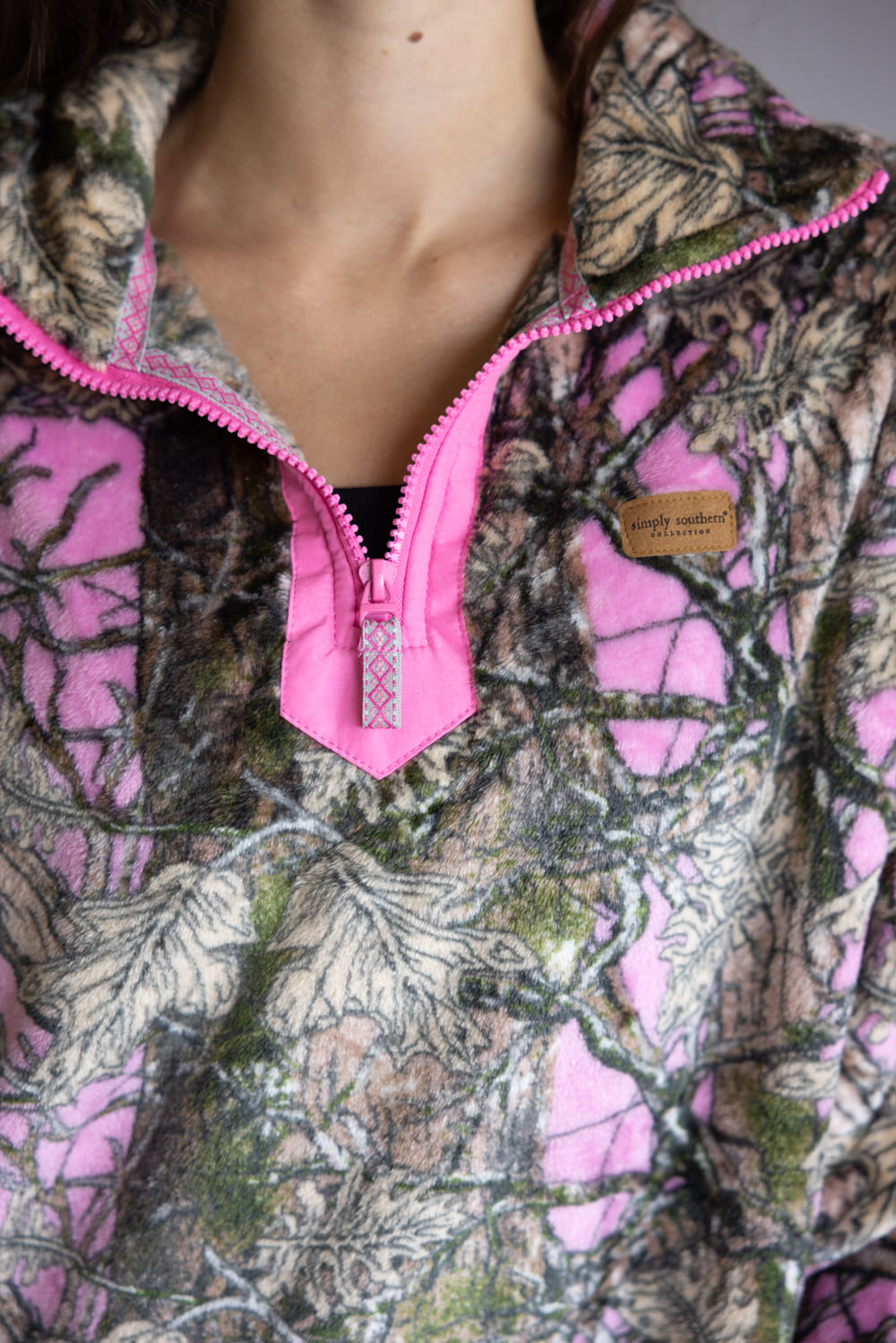 Simply Southern ¼ Zip Fleece Pullover for Women in Pink Camo