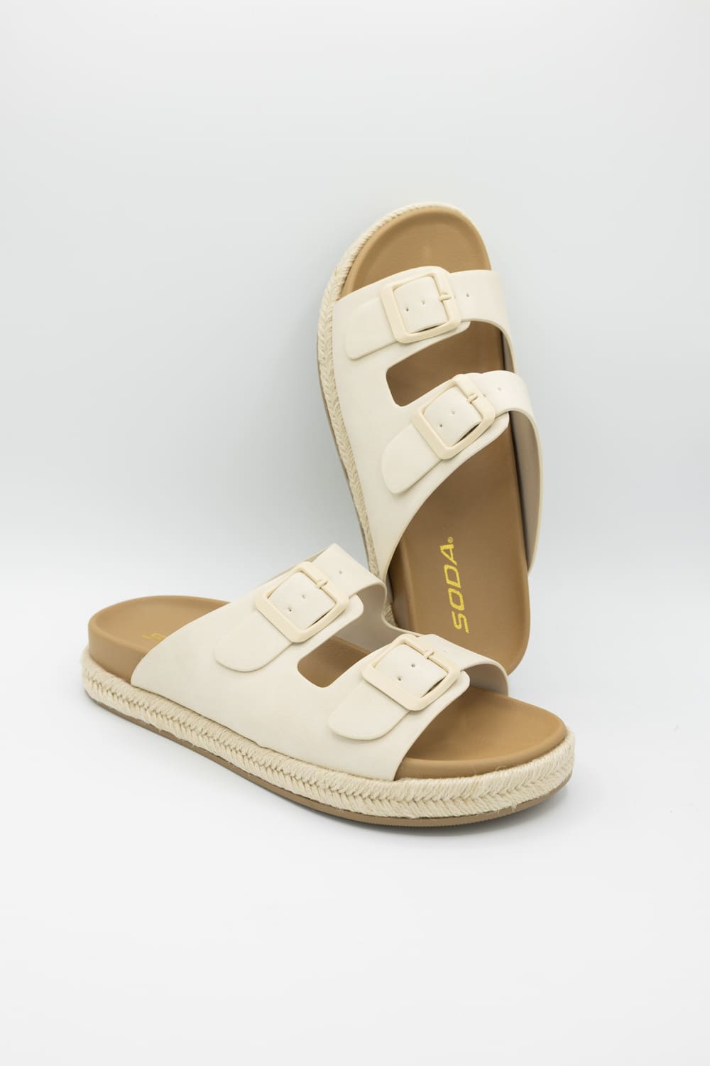 Soda Hertha Two Buckle Platform Sandals in Beige