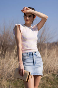  Stripe Flutter Sleeve Top for Women in Ivory Pink 