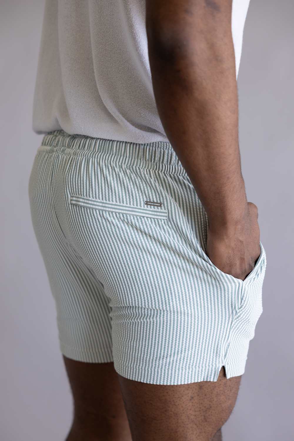 Vintage Summer Knit SeerSucker Swim Shorts for Men in Green