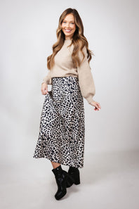 Satin Leopard Print Midi Skirt for Women in Animal Print