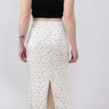 Satin Polka Dot Maxi Skirt for Women in Ivory