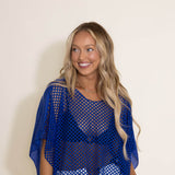 Sheer Crochet Swim Cover-Up Top for Women in Blue