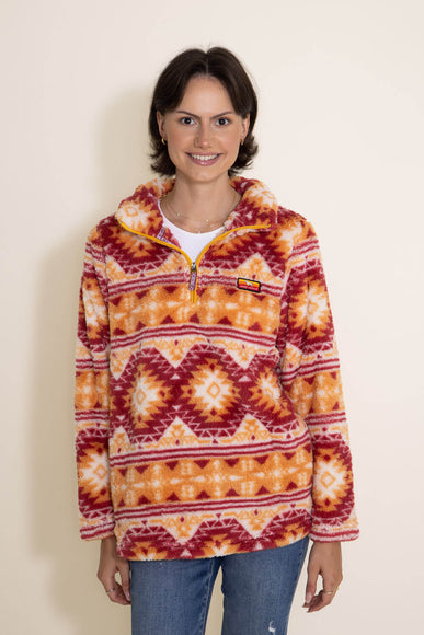 Simply Southern Classic Sherpa Zip Pullover for Women in Aztec Orange