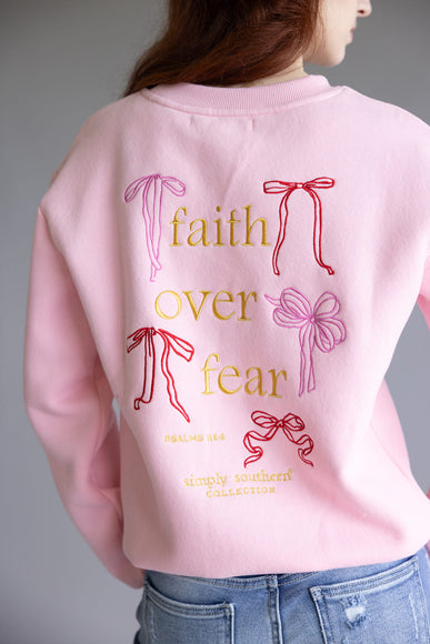 Womens Simply Southern Embroidered Dilara Faith Crewneck for Women in Pink