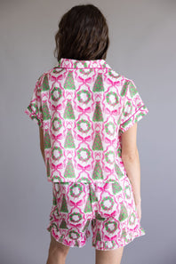 Simply Southern Holiday Satin Pajama Set for Women in Pink