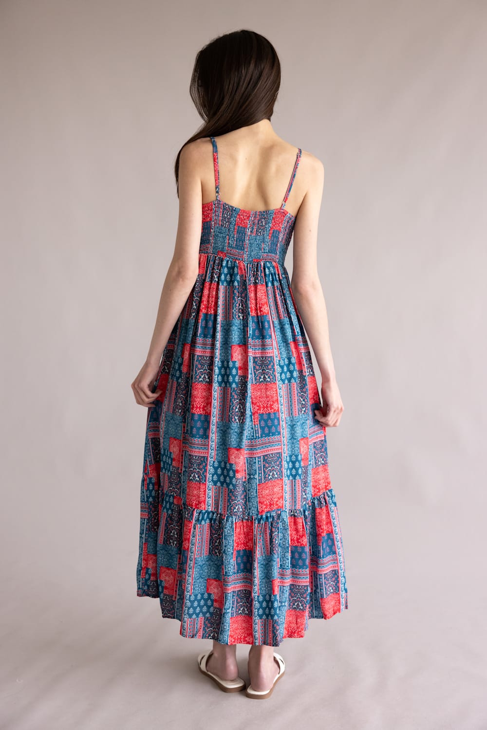 Simply Southern Prim and Coastal Tiered Dress for Women in Blue and Red