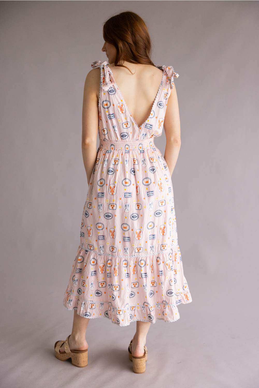 Simply Southern Stamp Shoulder Tie Dress for Women in Peach