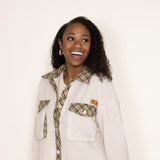 Simply Southern Quilted Plaid Sherpa Shacket for Women in Cream
