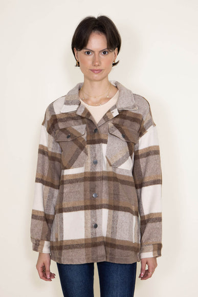 Plaid Shacket for Women in Brown/White