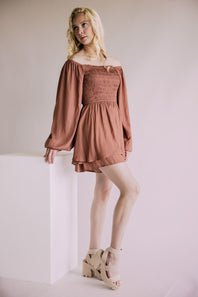 Smocked Bodice Layered Romper for Women in Hazelnut