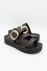 Soda Falke Platform Slide Sandals for Women in Brown