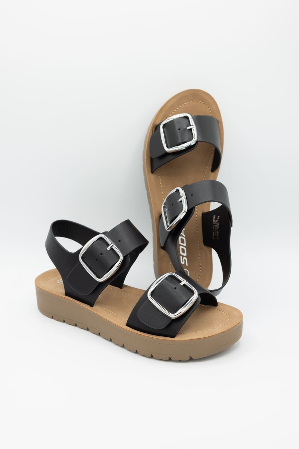 Soda Jackie Platform Sandals for Women in Black/Tan