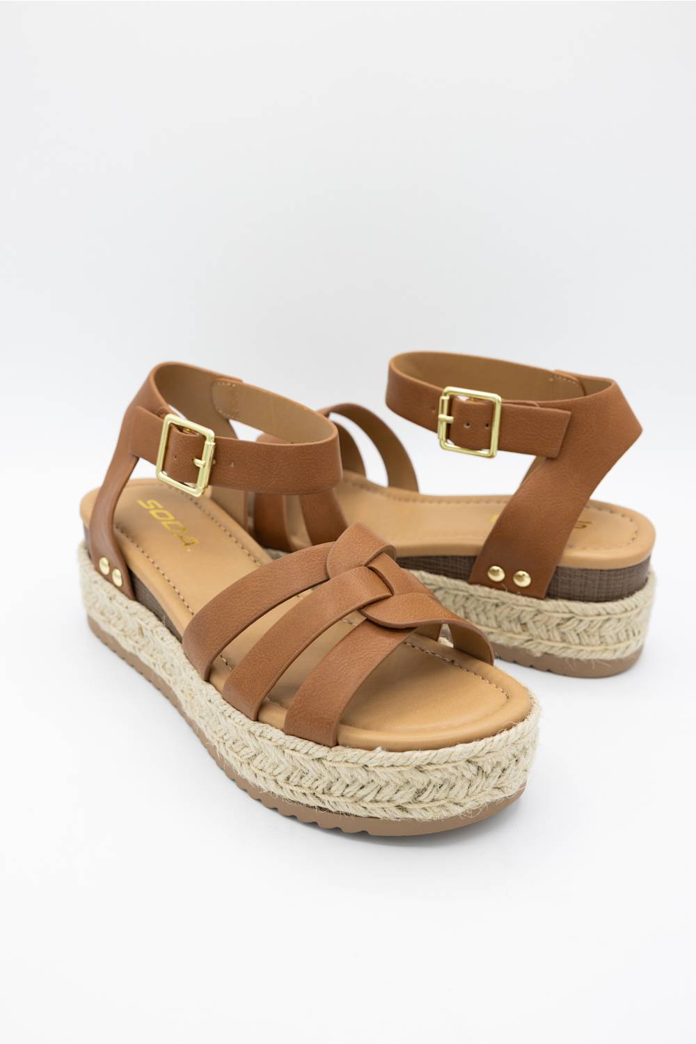 Soda Motive Rope Platform Sandals for Women in Tan