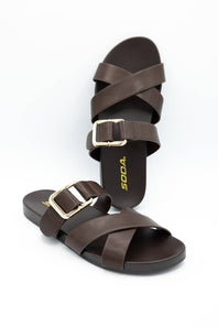 Soda Terse Slide Sandals in Brown