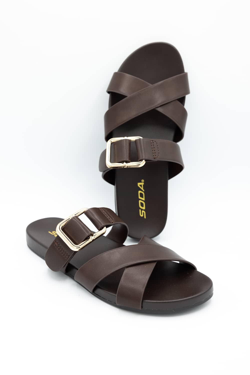 Soda Terse Slide Sandals in Brown