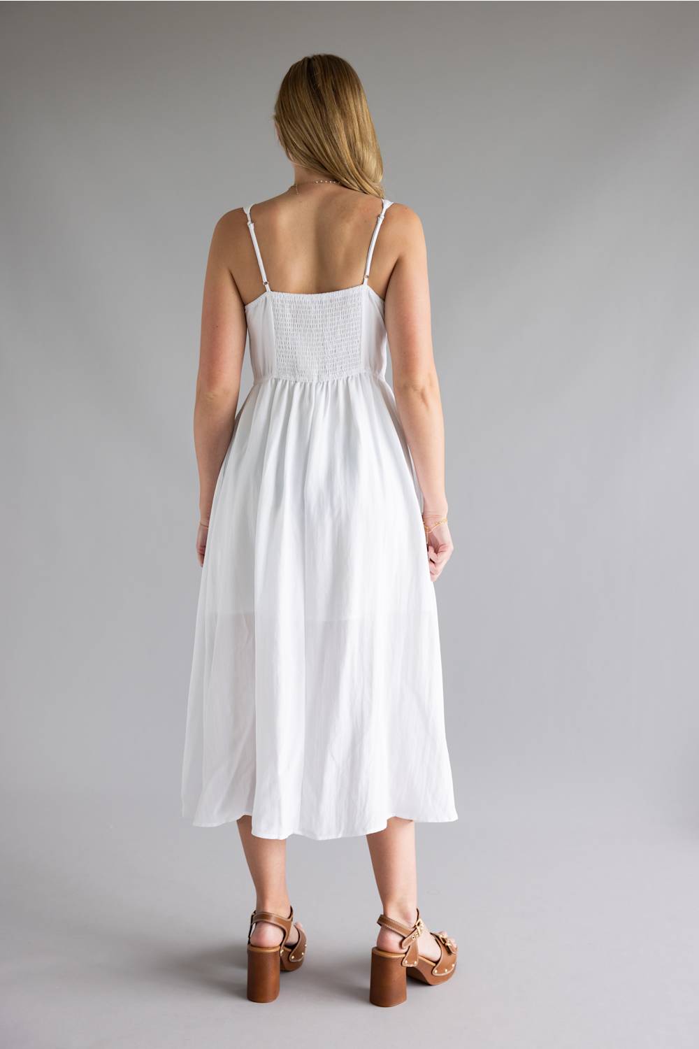 Solid Midi Dress for Women in White