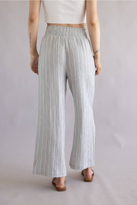Stripe Smocked Waist Linen Pants for Women in Charcoal