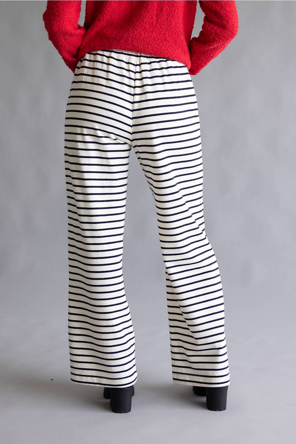 Striped Wide Leg Lounge Pants for Women in Black