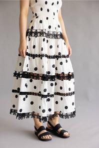 Strut & Bolt Polka Dot Eyelet Lace Strapless Midi Dress for Women in White