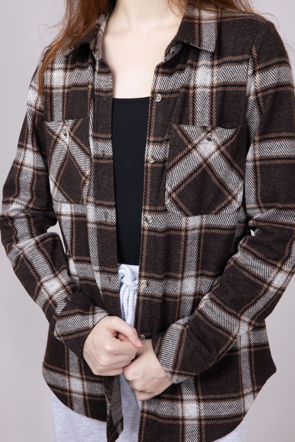 Thread & Supply Lewis Soft Luxe Button Up Shirt for Women in Coffee Combo