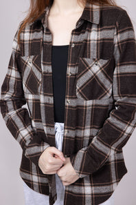 Thread & Supply Lewis Soft Luxe Button Up Shirt for Women in Coffee Combo