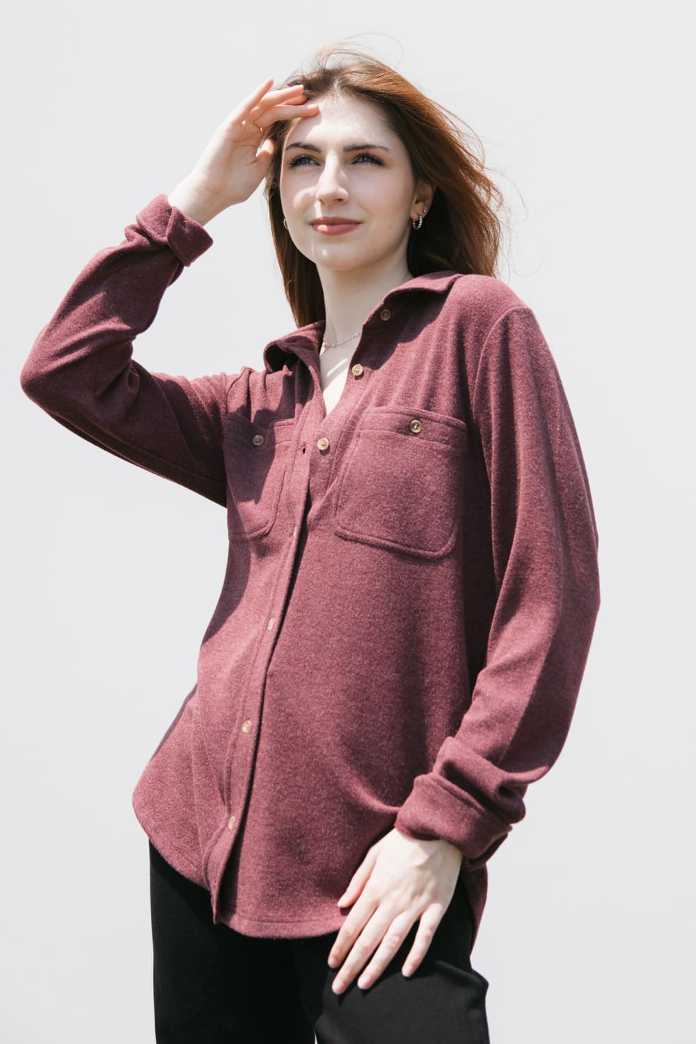 Thread & Supply Lewis Soft Luxe Button Up Shirt for Women in Wine Heather