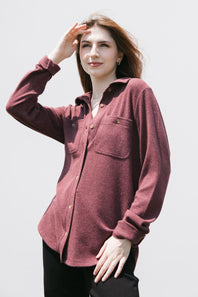 Thread & Supply Lewis Soft Luxe Button Up Shirt for Women in Wine Heather