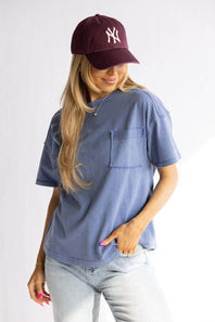 Mineral Wash Pocket T-Shirt for Women in Blue