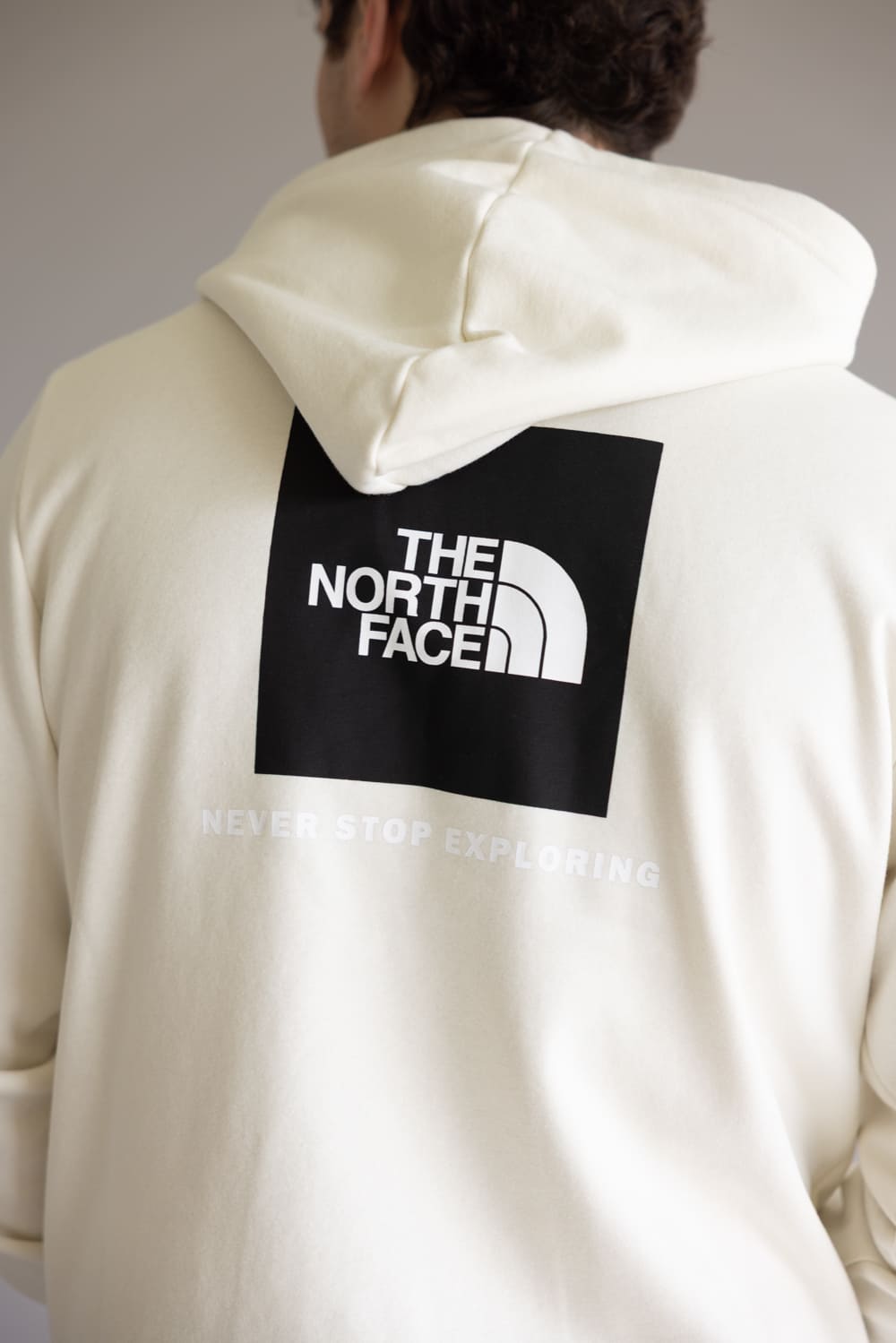 The North Face Evolution Box Logo Hoodie for Men in White Dune