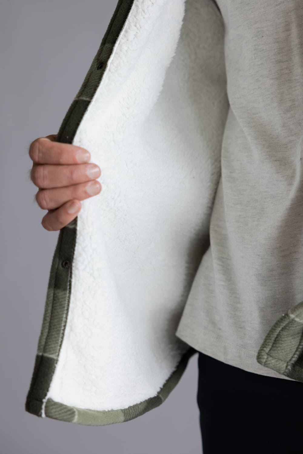 Sherpa Lined Polar Hooded Shacket for Men in Olive