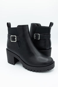 Top Moda Bianca Buckle Lug Booties for Women in Black