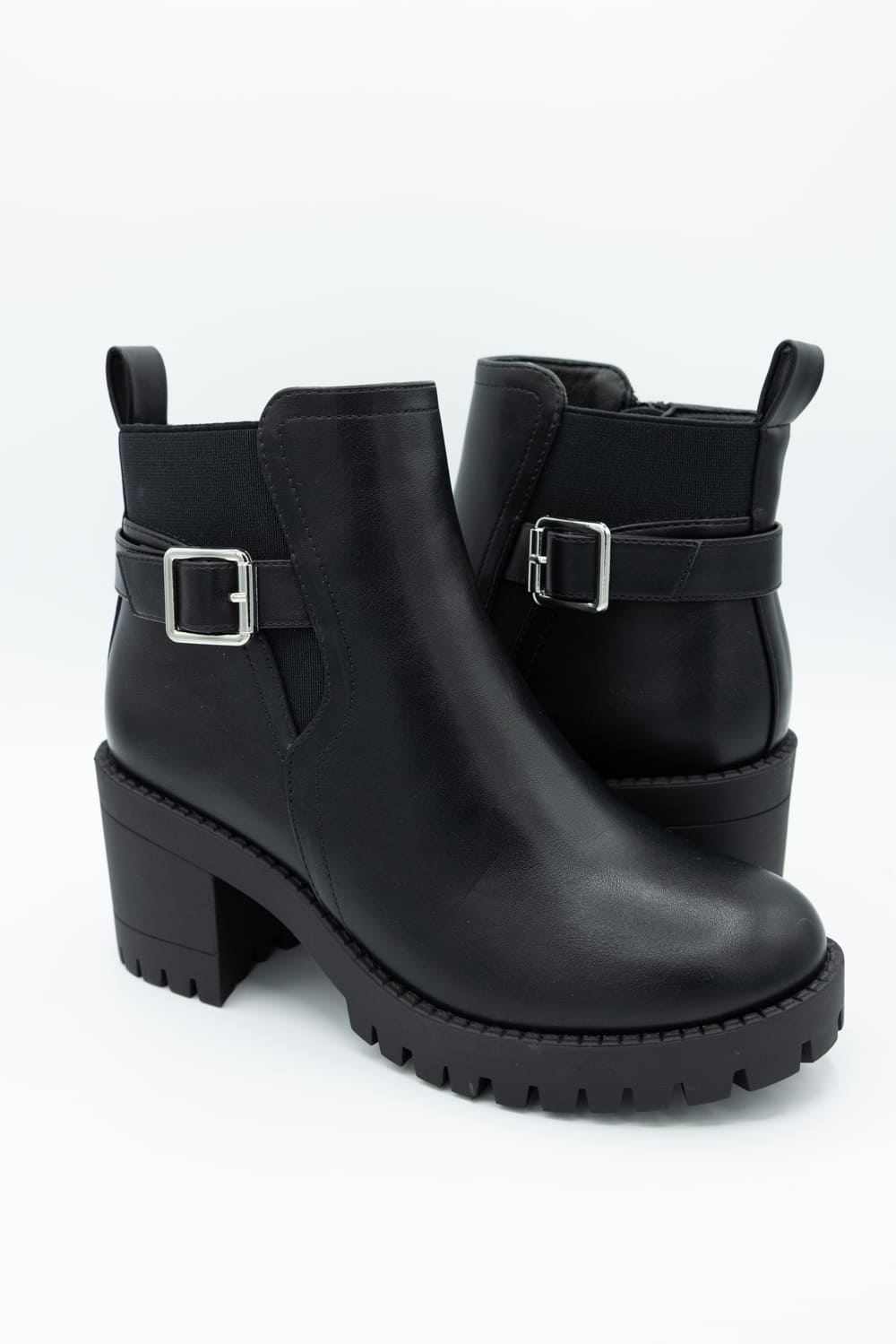 Top Moda Bianca Buckle Lug Booties for Women in Black